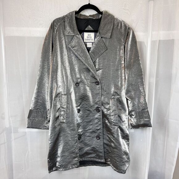Vintage Best United Garment metallic silver mid length trench coat Small rave - Picture 3 of 14